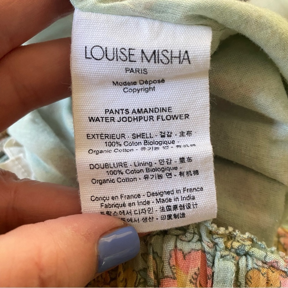 Louise Misha Blue Pink Floral Print Amandine Wide Leg Gauze Cotton Pants 10 - Picture 13 of 14